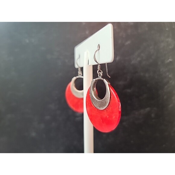 925 Sterling Silver Faux Stone Dangling Pierced Earrings Vintage - Picture 3 of 10